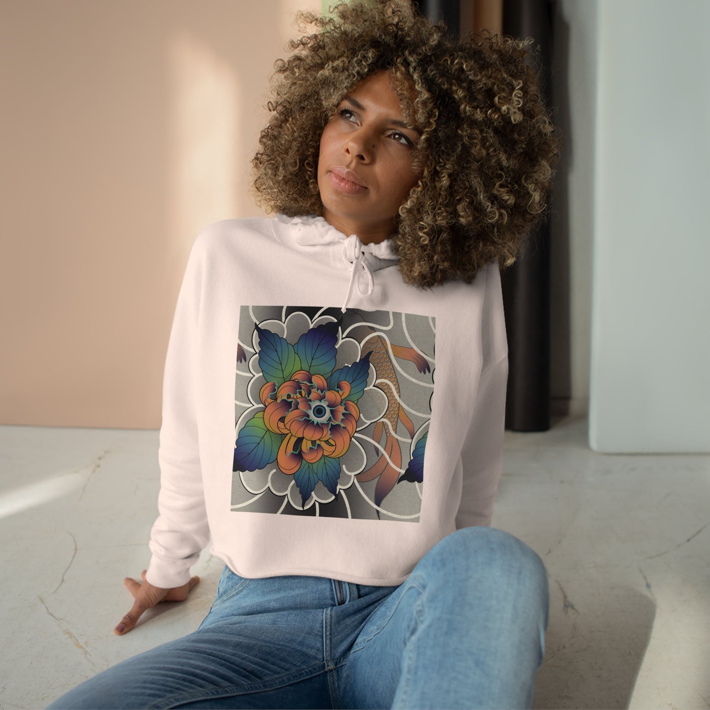 Carly Kozacheck, Flower Koi Fish Crop Hoodie