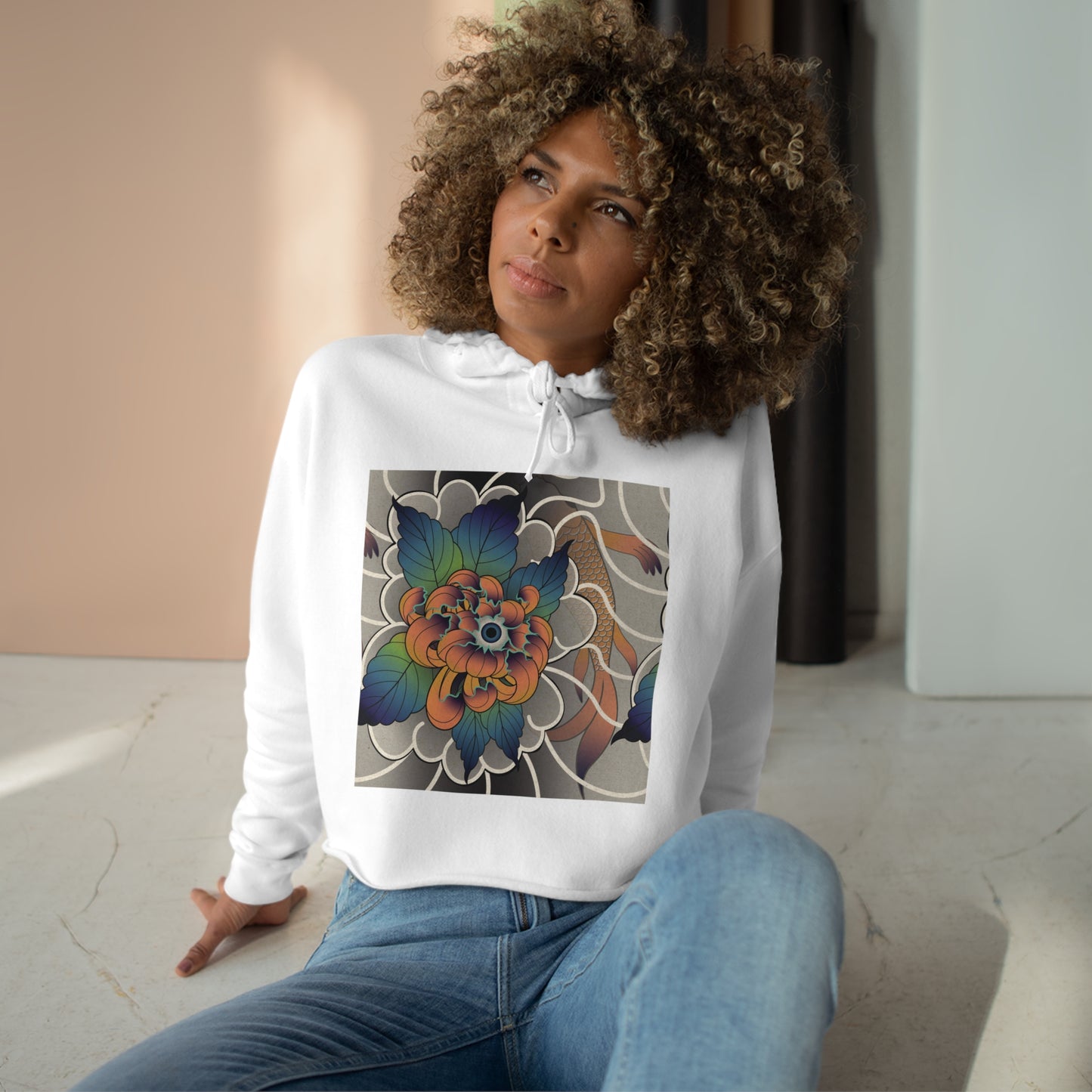 Carly Kozacheck, Flower Koi Fish Crop Hoodie