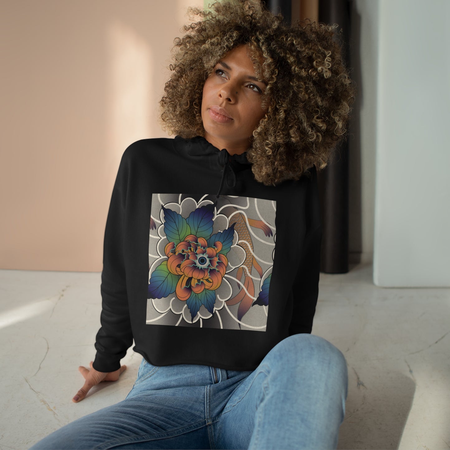 Carly Kozacheck, Flower Koi Fish Crop Hoodie